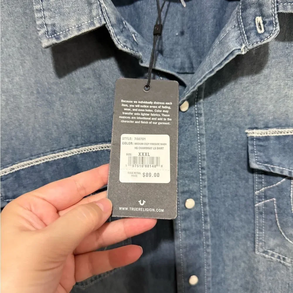 NWT True Religion Men’s Blue Denim Shirt 3XL